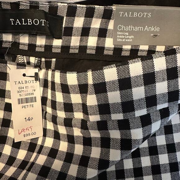 Talbots Black & White Checkered Chatham Ankle Pants Stretch Size 14P NWT - Picture 5 of 8